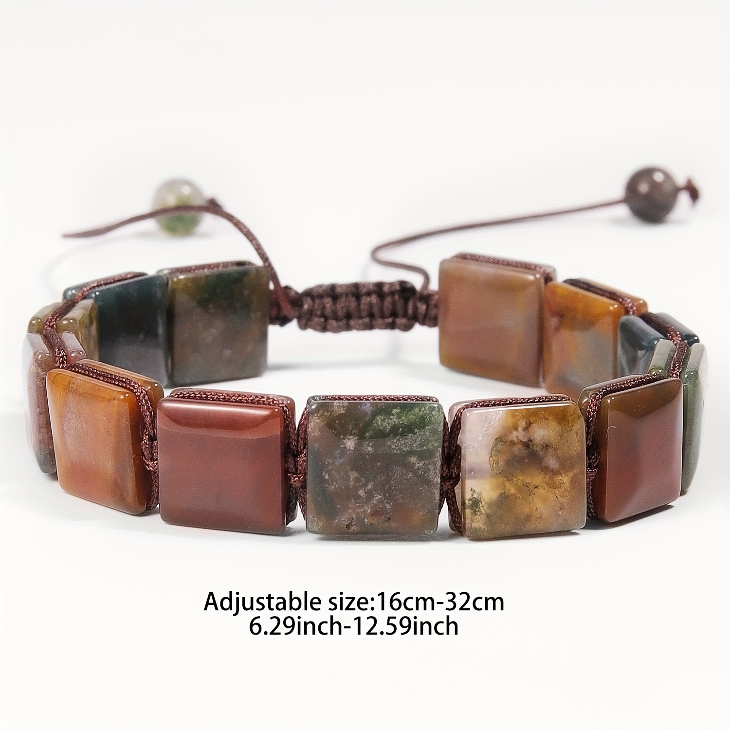 Natural Stone 1pc Women'S Hand-Woven Bracelet - Natural Square Indian Agate Stones, Boho-Chic Accessory for Daily Wear Gifting