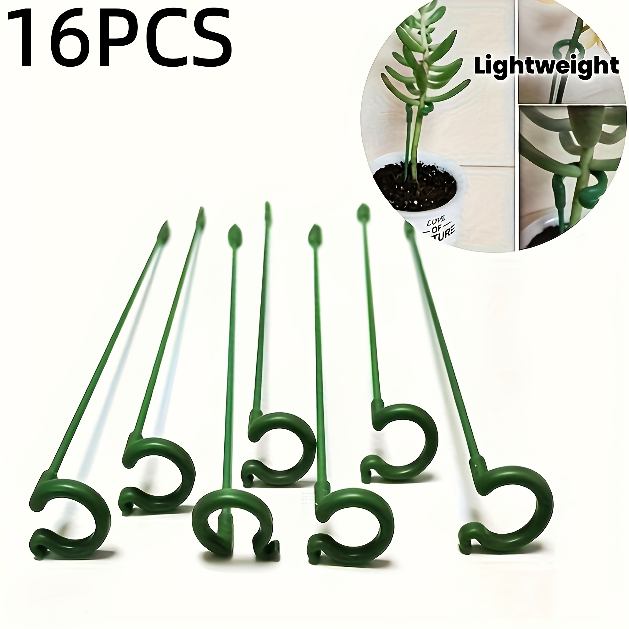 TEMU Lot de 16 tuteurs de plantes avec crochets - Piquets de jardin pour plantes en pot, stabilisateurs d'orchidées, accessoires de jardinage