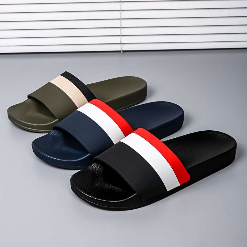 

Unisex Contrast Color Flat Slides, Stylish Summer Outdoor Beach Shoes, Casual Indoor Bathroom Slides