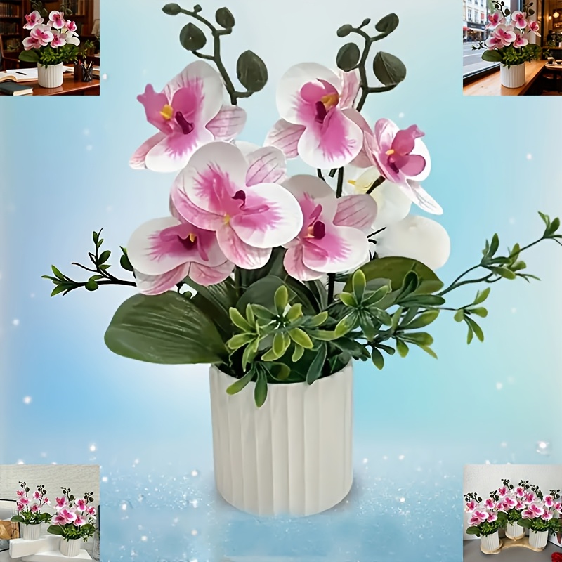 1pc 6pcs Flower Heads Artificial Phalaenopsis Orchid | Pink Potted Plant Home Decor, Perfect For Desk, Office, Tv Stand, Bedside Table, Study, Garden, Terrace, Photography, Terrace Leisure Area