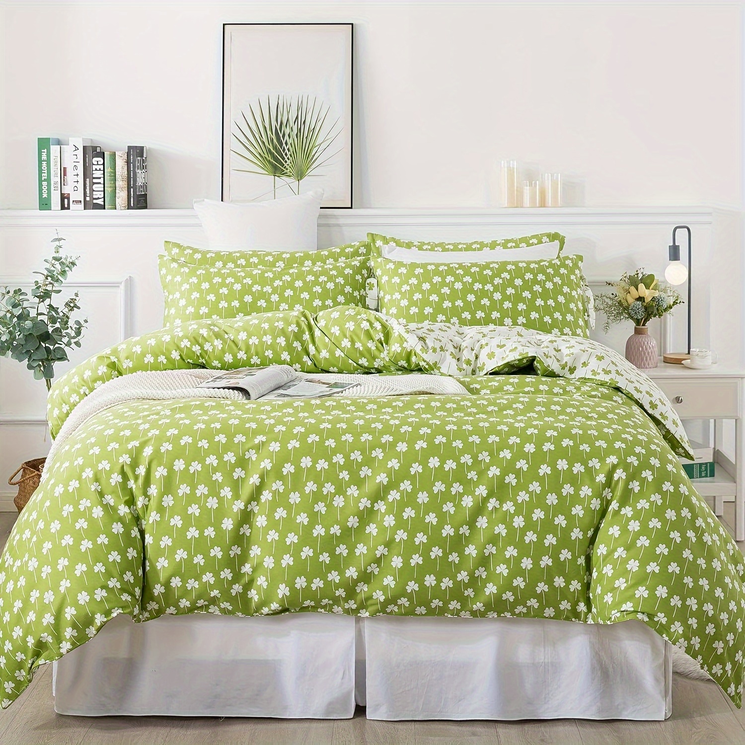 Fresh Four Leaf Clover Print Duvet Cover Set (1*duvet Cover Temu