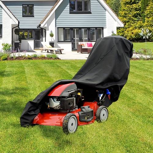 heavy duty uv resistant lawn mower cover 600d polyester adjustable drawstring storage season for yard equipment black durable fabric fits most lawn mowers