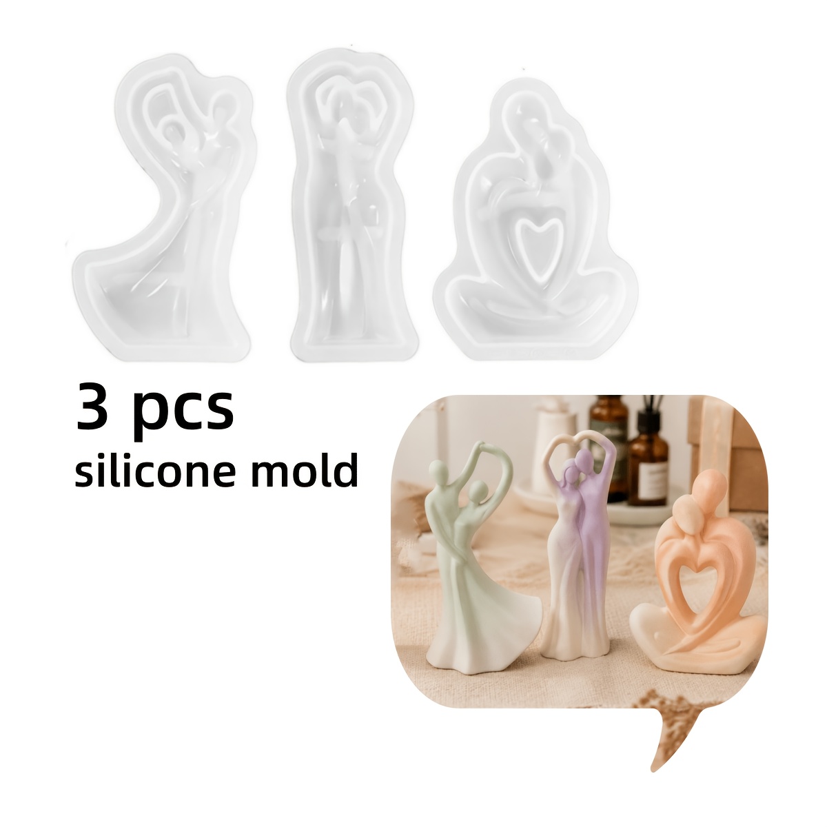 TEMU Abstract Couple Portrait Silicone Molds, 3 Styles Available, Embrace Couple Crystal Resin Plaster Desktop Ornament Casting Molds