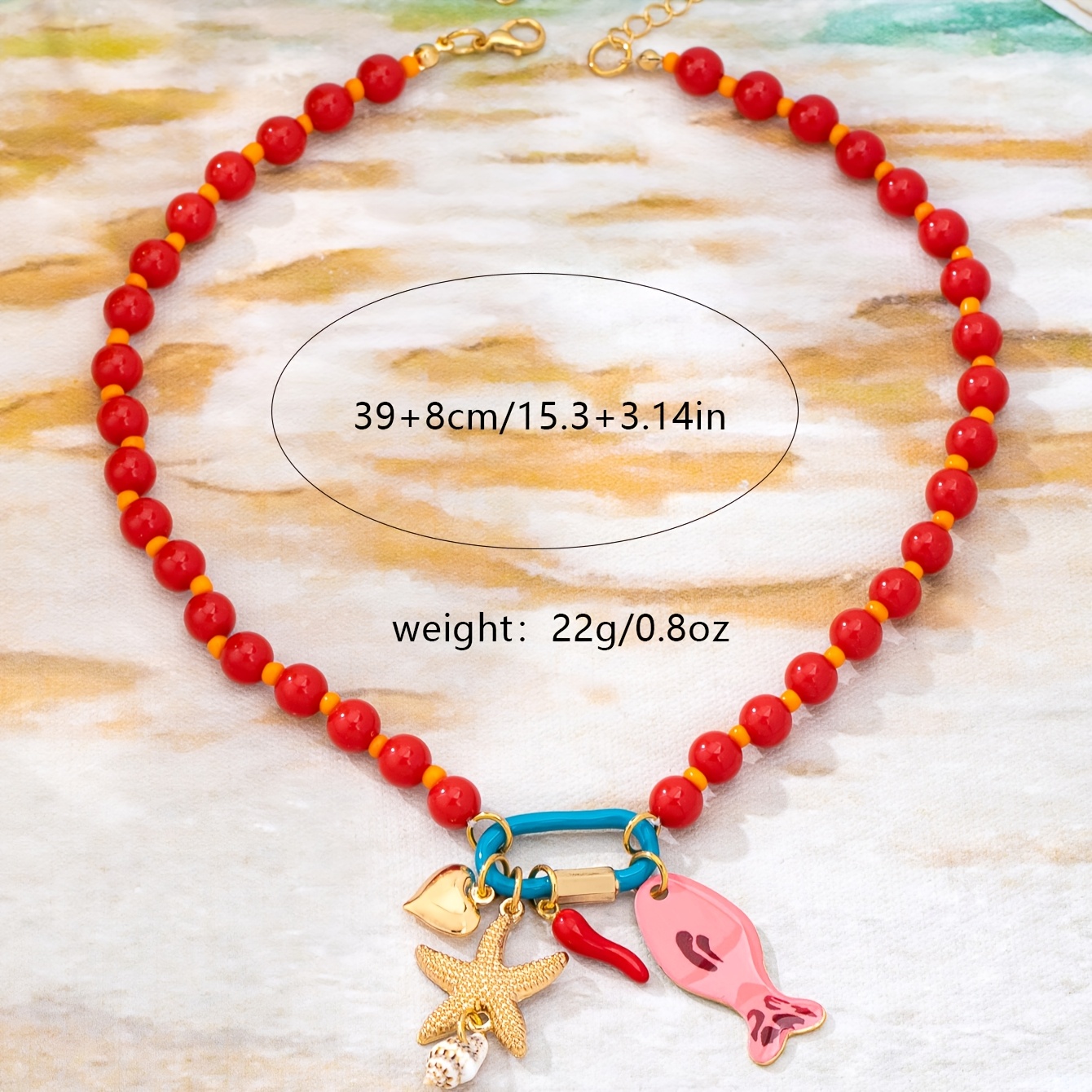 Bohemian Multi-Layered Resin Bead Necklace with Fish & Starfish