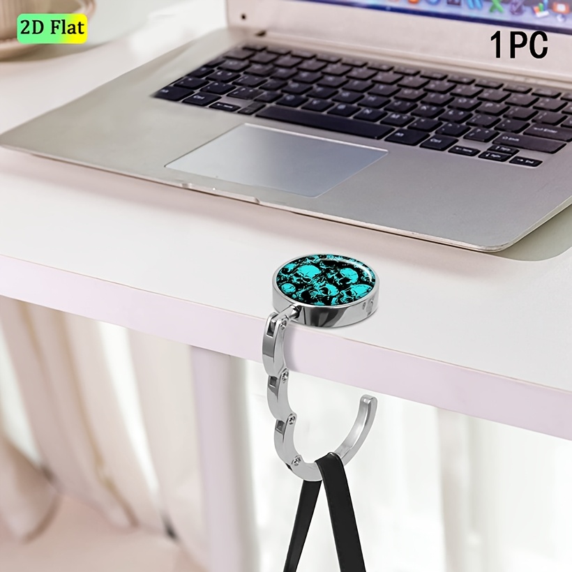 Teal Skulls on Black Graffiti Pattern Foldable Purse Hanger