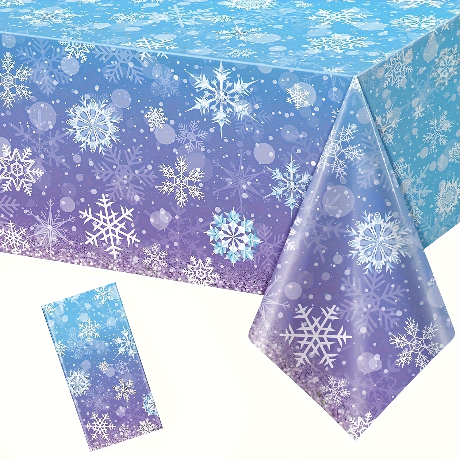 TEMU Christmas Winter Snowflake Plastic Tablecloth Decorations, Blue And Purple Snowflake Winter Disposable Table Cover For Christmas New Year Party