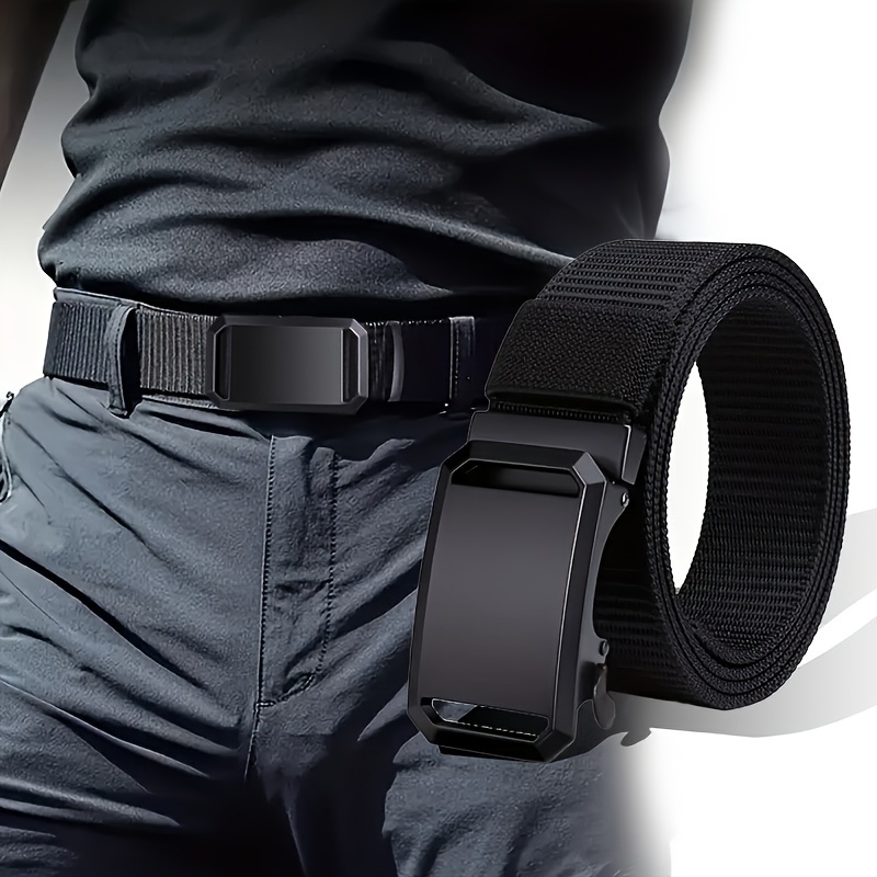 Men's Canvas Belt w/ Automatic Buckle for Work & Outdoor Training
