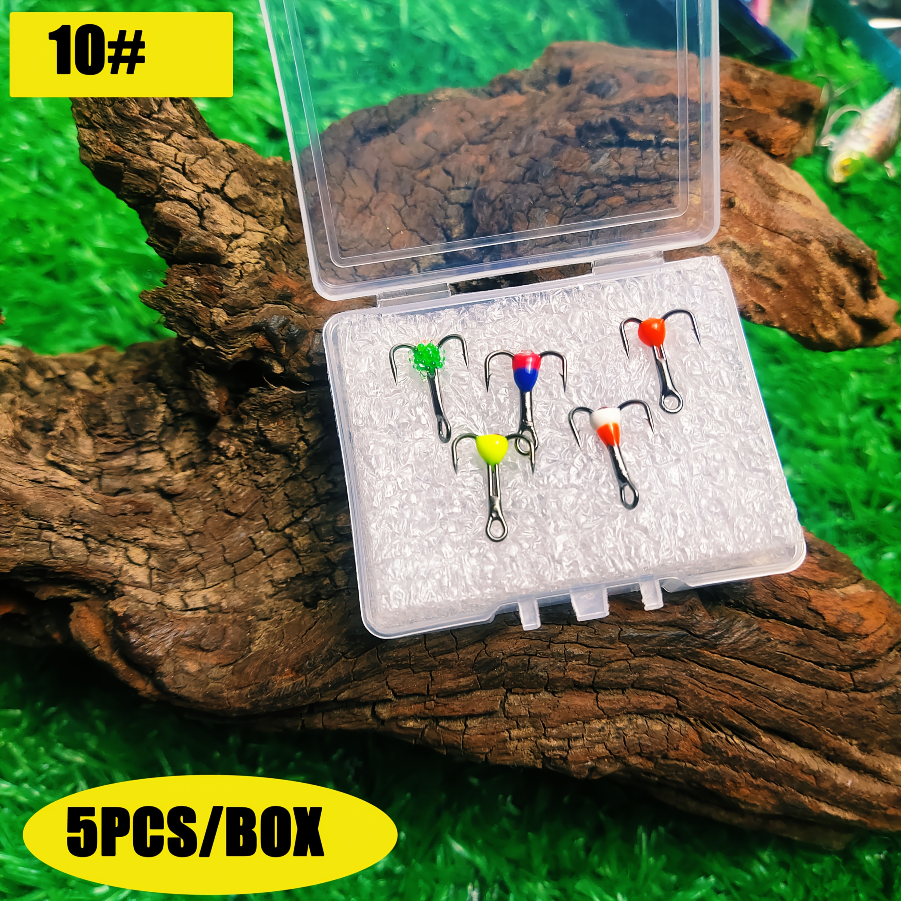 TEMU 5pcs Ice Fishing Hooks With Hard Bait, Triple Anchor Hooks, Fishing Gear, Winter Fishing Hooks, Ice Fishing Hooks, Triple Hooks With Simulated