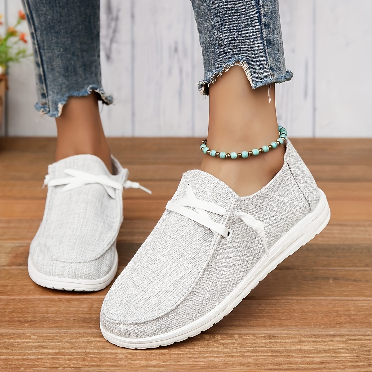 

Women's Casual Canvas Shoes, Round Toe Low Top Flat Shoes, Lightweight Walking Sneakers