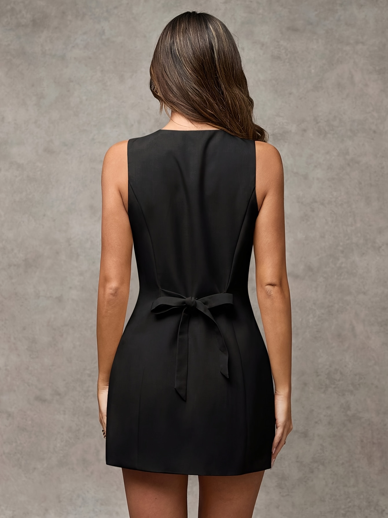 womens solid color single button round neck sleeveless mini