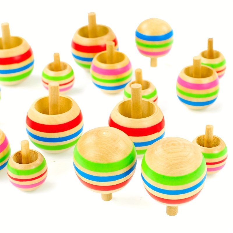 3pcs Colorful Wooden Top Spinners Set for Kids Educational and Fun Desktop Toy