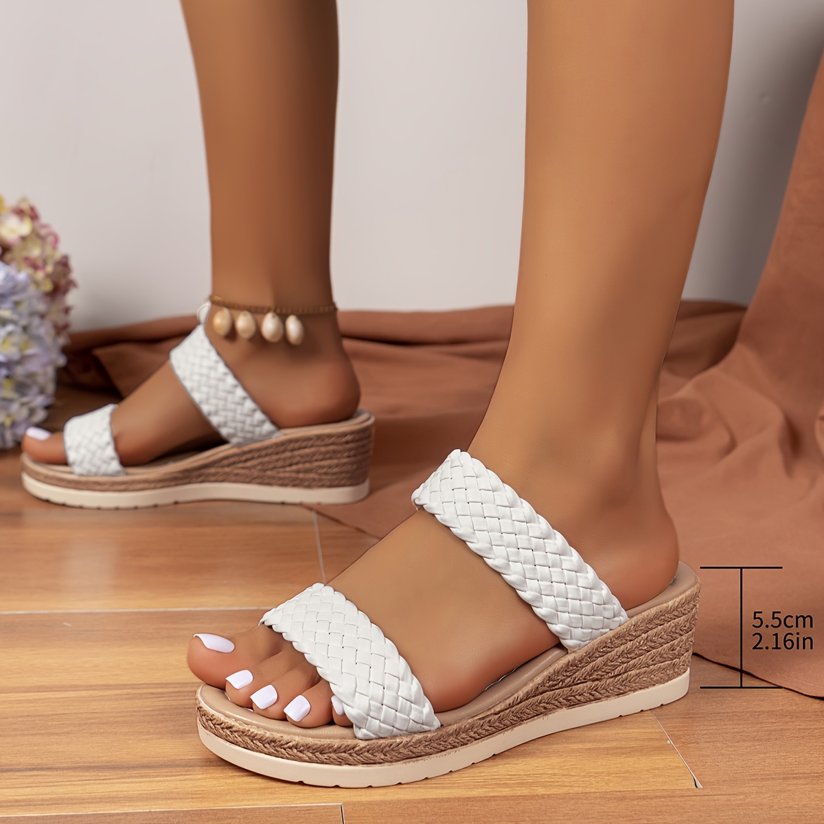 

Women's Wedge Slide Sandals, Braided Strap Open Toe Slip On Platform Shoes, Casual Summer Outdoor Sandals
