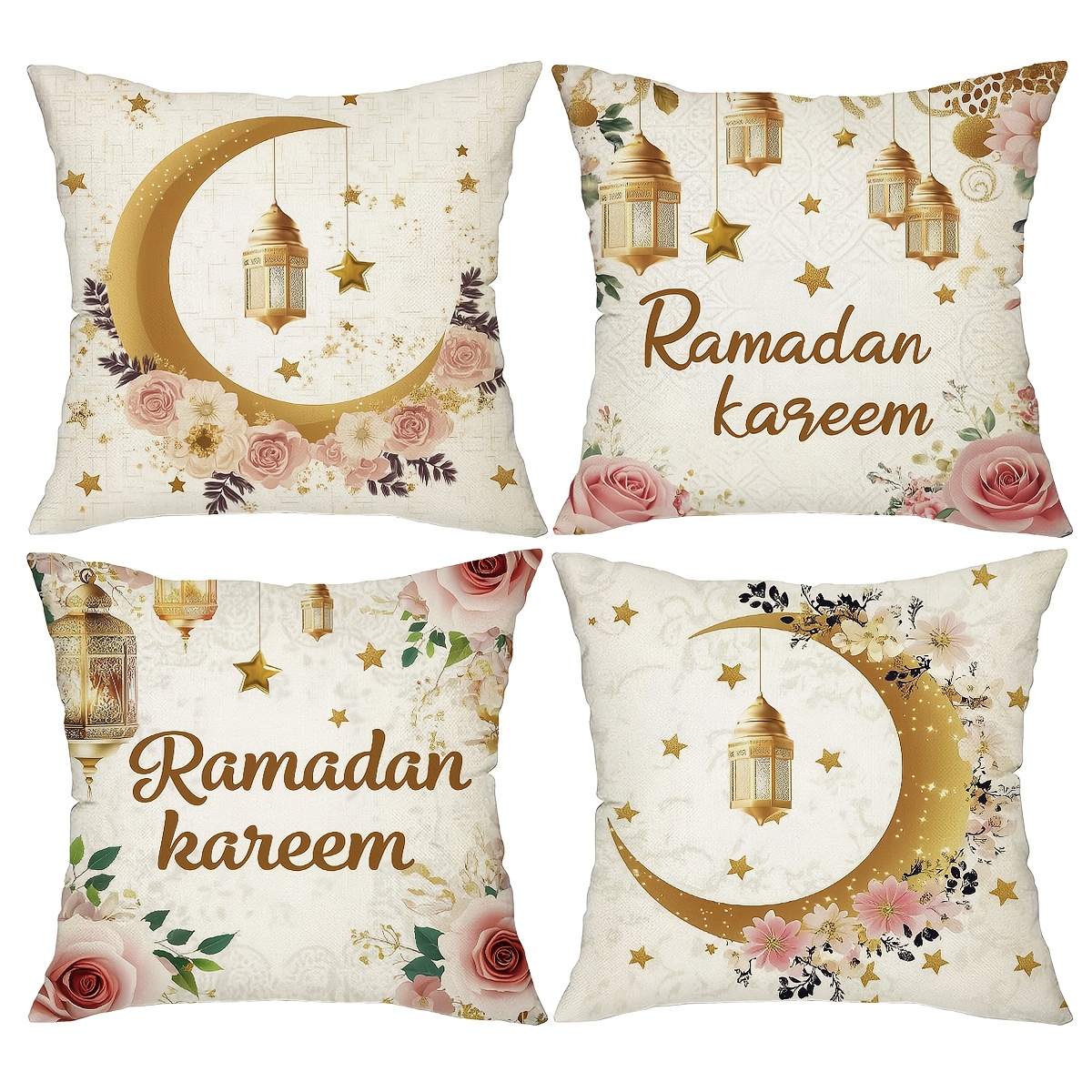 

4pcs, Ramadan Throw Pillow Covers, 18x18 Inch, Moon And Hanging Lamp Decorative Cushion Covers, Home Decor For Sofa Bedroom Farmhouse, Without Pillow Cores