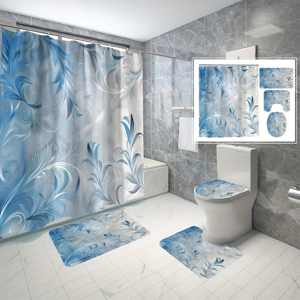 

4pcs Bathroom Curtain Digital 3d Printing Waterproof Shower Curtain Set Bathroom Curtain Non Punching Shower Curtain