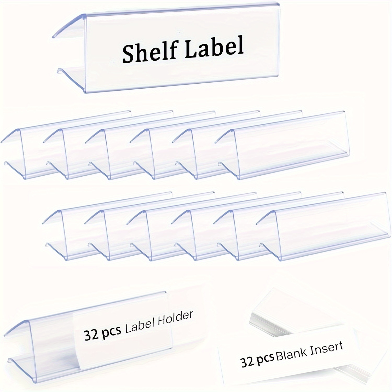 

32pcs Clear Plastic Shelf Label Holders With Blank Inserts - , Removable Clips For Home Office, Pantry Organization, Shelving, Inventory Labeling | | , Pantry Labels