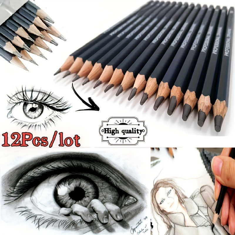 

12pcs Artistic Drawing Pencil Set - Assorted Leads 2h/hb/b/2b/3b/4b/5h/5b, Dust-free, Ergonomic Rectangular Shape