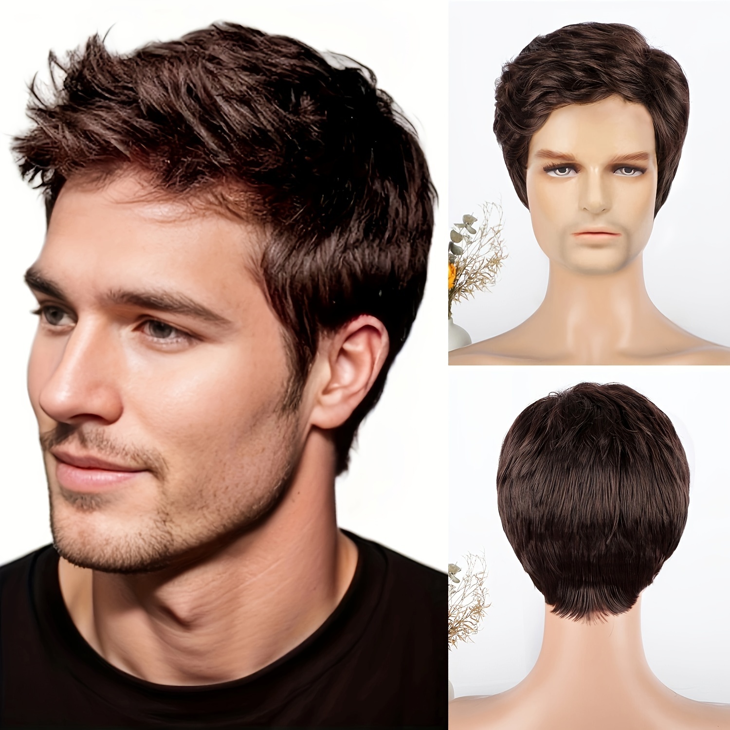 Men s Brown Wig Short Brown Wigs For Men Natural Layered Temu