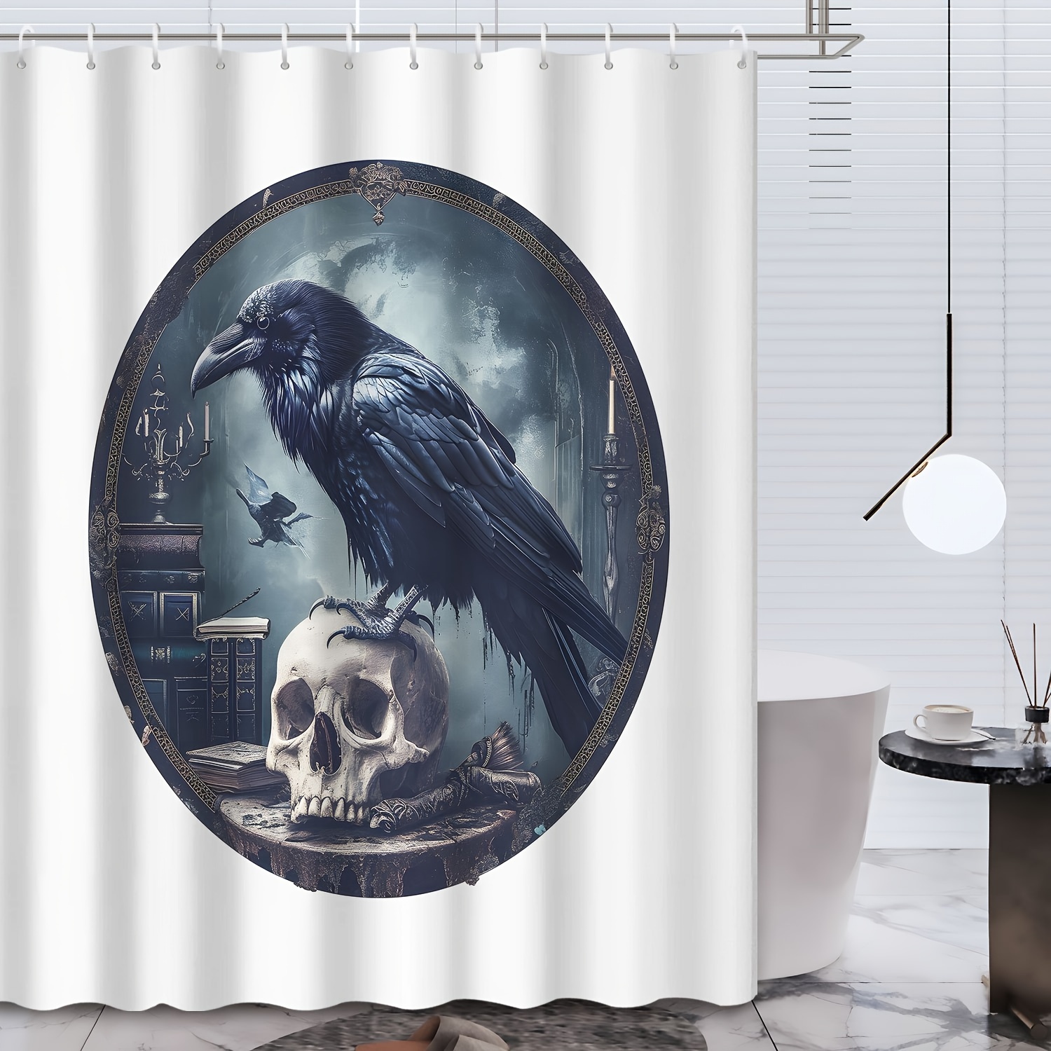 

1pc Crow Pattern Shower Curtain, Water-resistant Shower Curtain With Plastic Hooks, Bathroom Partition, Bathroom Accessories