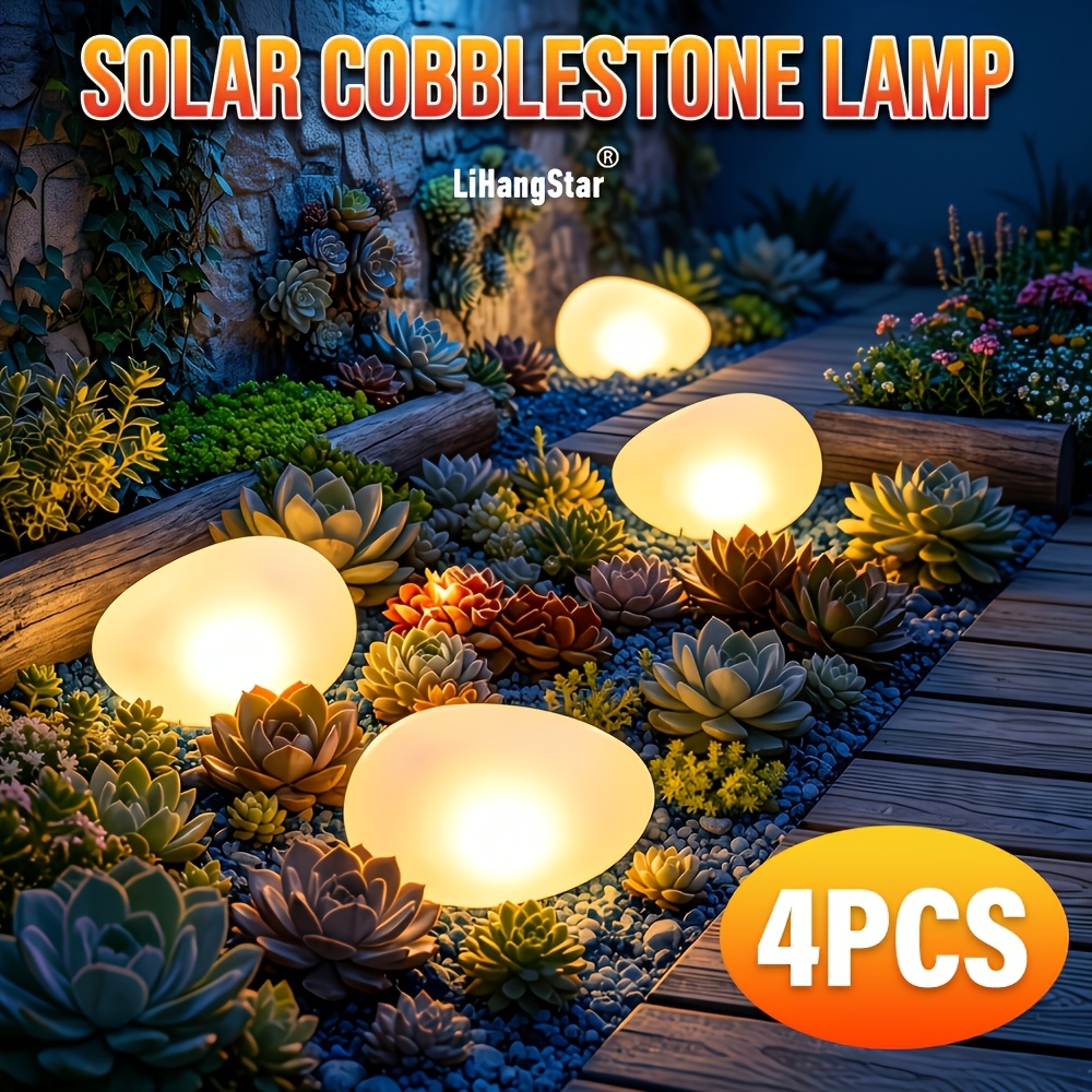 Image of 4pcs Solar Pebble Lights, Glass Material, Led Garden Lawn Lights, Auto On At Night, Garden Landscape Decorative Lights, Suitable For , , Gardens, Weddings And Festivals