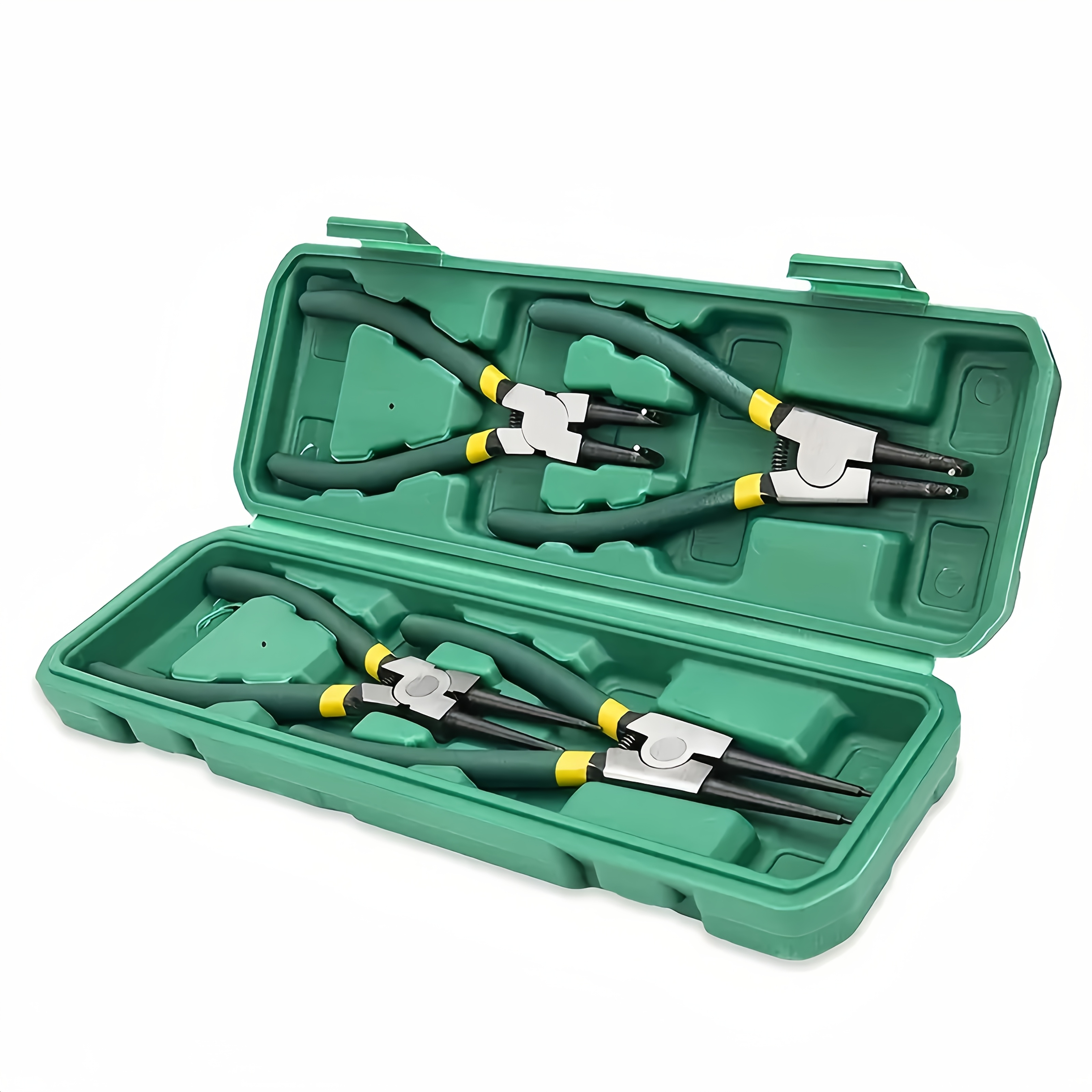E-shop 4-teiliger Satz Sprengringzangen, 7-Zoll Profi-Sprengringzangen-Set, Hochleistungs-Sprengringzangen für Innen-/Außenringe mit /gebogenen Backen,