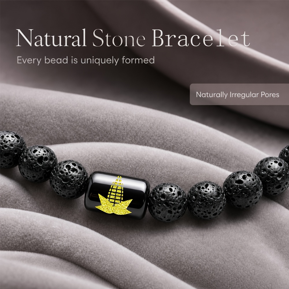 Women's Natural Stone Beaded Bracelet with Golden Corn Cob Leaf