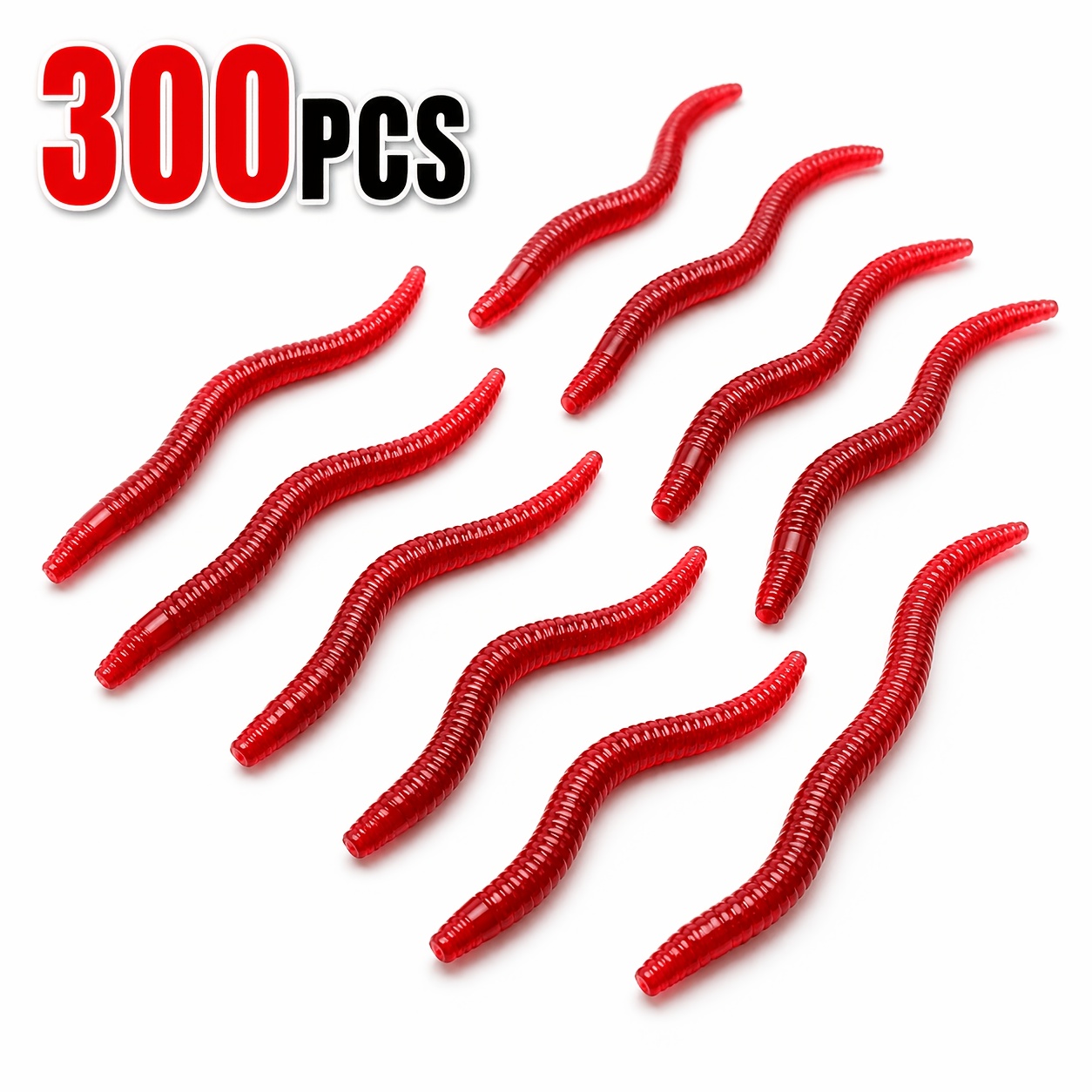 TEMU Señuelos blandos de lombriz de 100/200/300 piezas - rojos de 4 cm/1.2 in y 0.3 g - Cebos artificiales de goma realistas - Señuelos blandos de