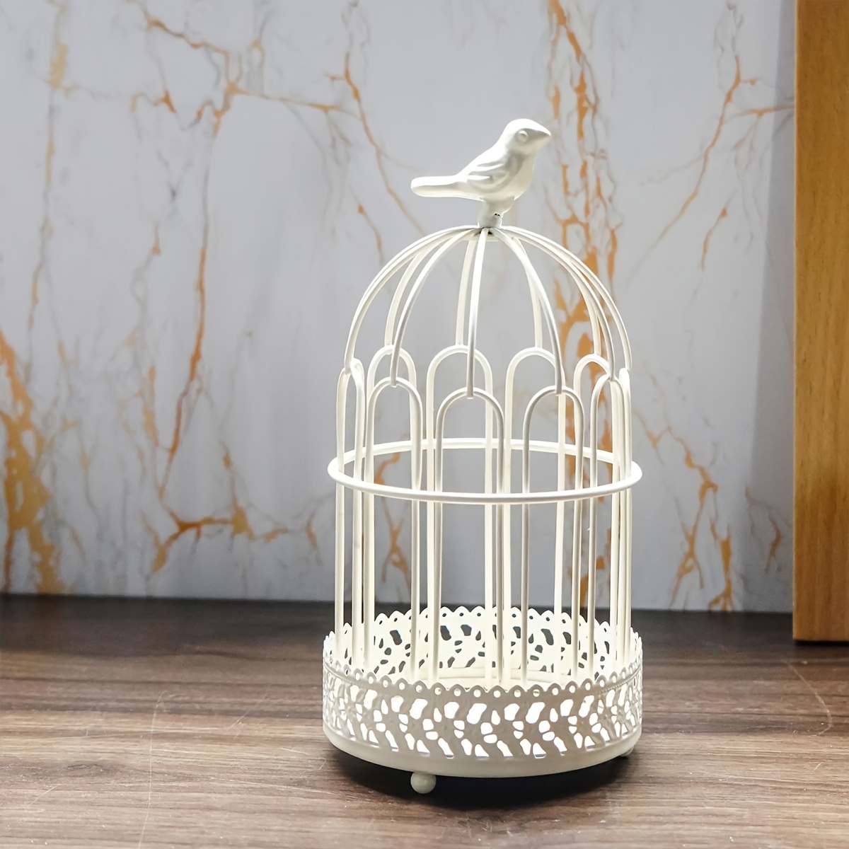 TEMU 【商品名】金属製鳥かご型キャンドルホルダー、ヴィンテージ鳥かご型アイアンキャンドルスティック（ワックストレイ付き）、お祝いの装飾クラフト作品、キャンドルライトディナー用フォト、誕生日デートの雰囲気装飾、ダイニングテーブルとリビンのレーション、ハ...