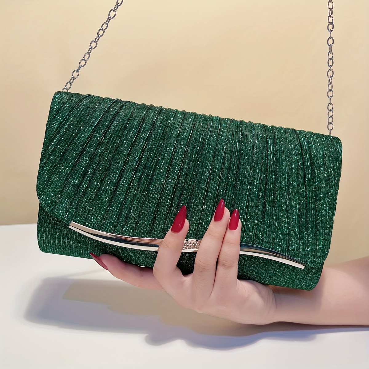 TEMU Green Evening With Removable Strap, Lightweight Magnetic Closure Handbag With Lining For - Guangzhou