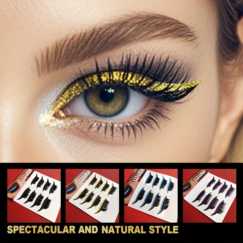 

4 Pairs Glittering Self-adhesive Eyeliner & False Eyelashes Set, Waterproof, No-glue Needed, Rectangular Shape For Party & Stage Makeup