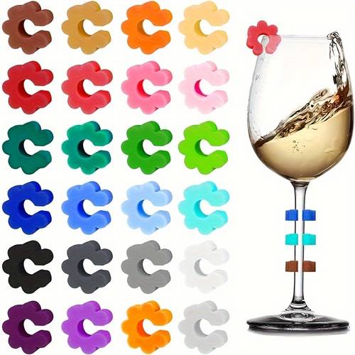 24 stück lebhafte silikon-weinglasmarker - , einfach zu verwenden und wiederverwendbar, getränkeanhänger für partys, veranstaltungen und zusammenkünfte - zum einfachen identifizieren von cocktails, champagner und getränken