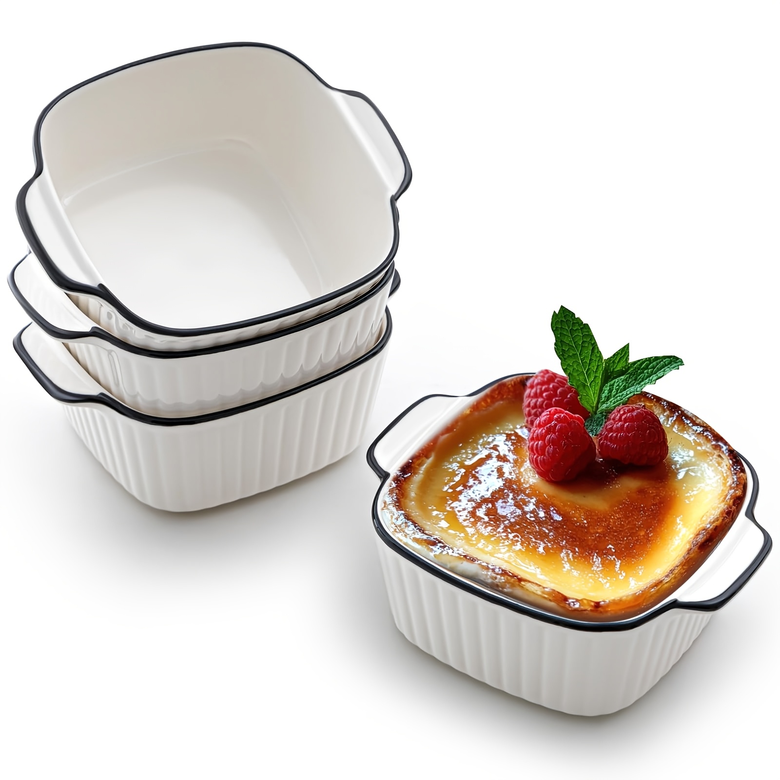 4pcs 13oz ceramic baking dishes black rimmed square baking - Temu