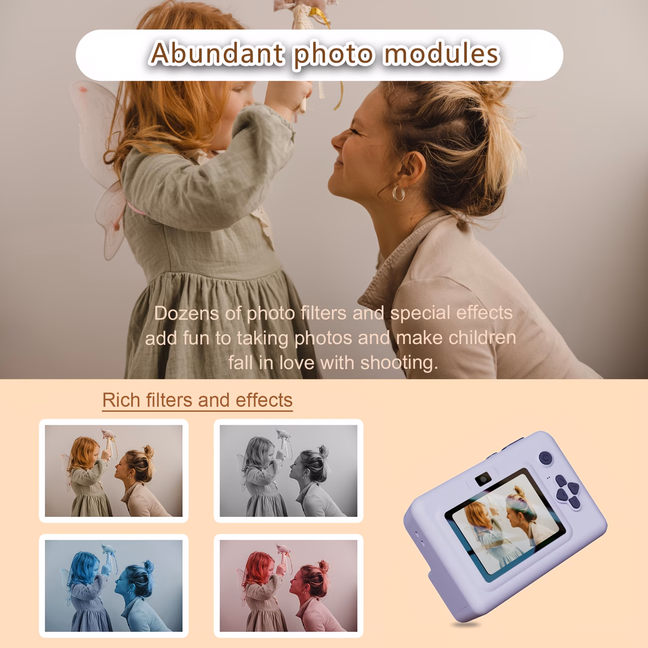 fotocamera instantanea per bambini con selfie e video 1080p - stampante fotografica per ragazzi e ragazze 4+, fotocamera digitale con carta fotografica istantanea, compatibile con iphone/simili (etĆ 4+) Dettagli dell'articolo 6