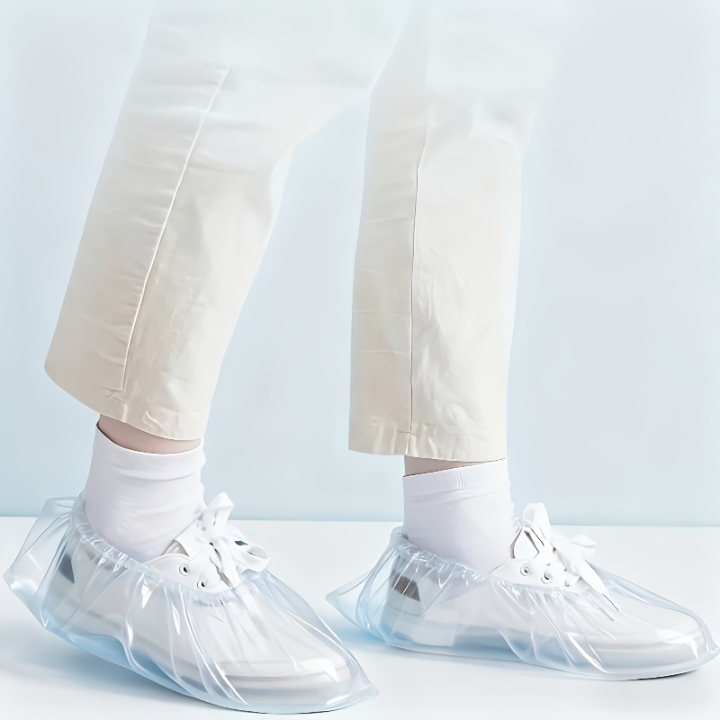 TEMU 200pcs Transparent Pvc Disposable Shoe Covers, Thickened And Durable With Anti-slip Sole Design, Superior Stain, Dust, And Scratch Resistance,