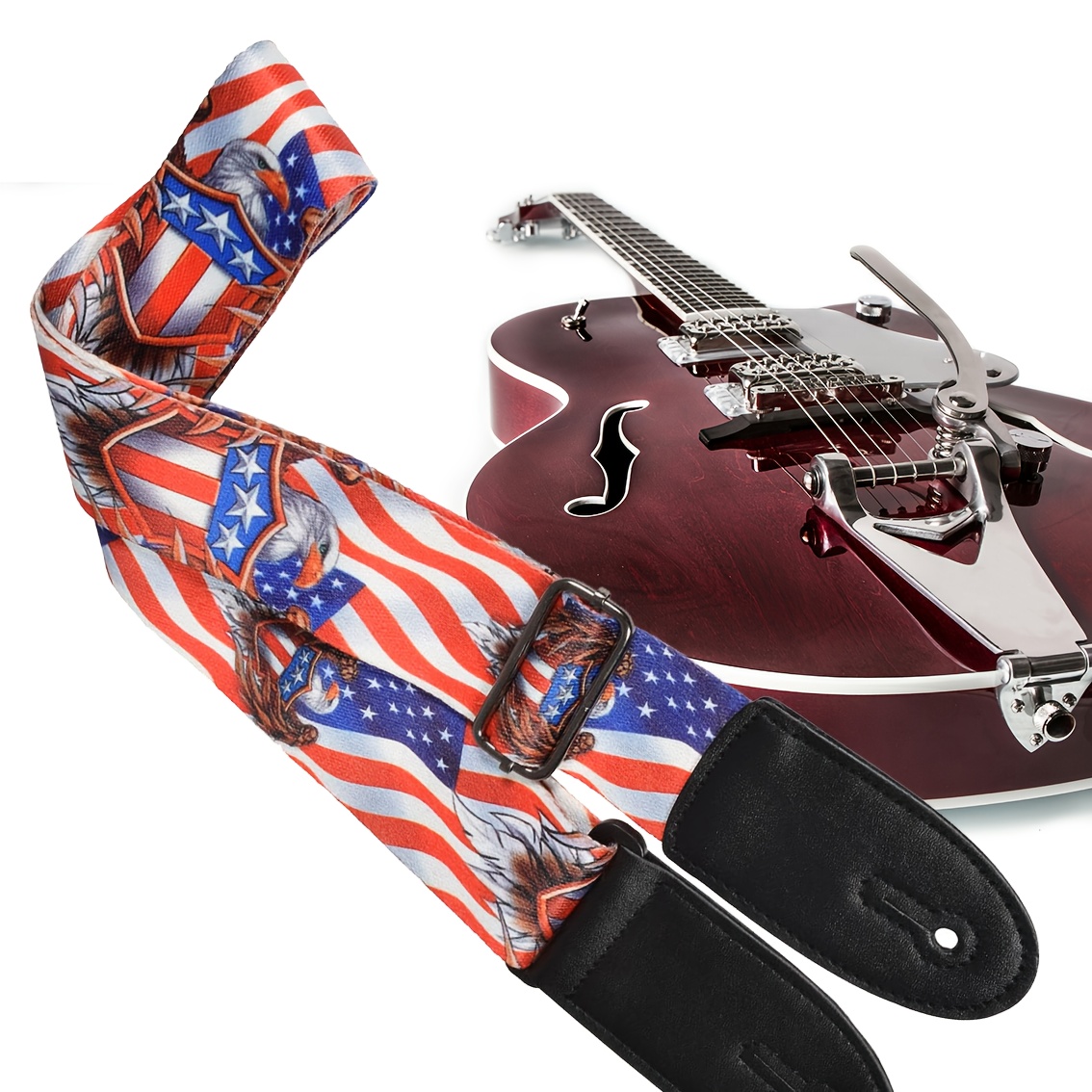 

American Flag Eagle Print Guitar Straps, 5cm Wide Adjustable Straps Body Sling Accessories Stylish Lighting Strap Set For Bass Electric Acoustic Guitars