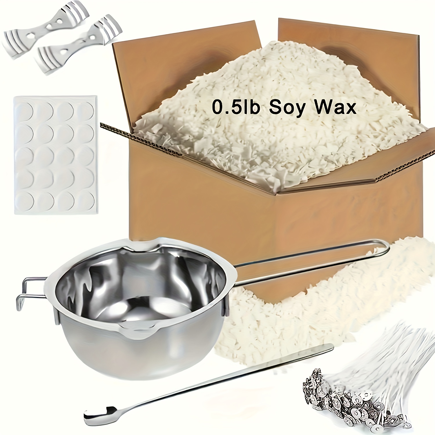 Soy Wax Kit - Candle Making Wax Supplies - Soy Wax, 10cm Pre-waxed Candle Wicks, & 2 Centering Devices - 1pc Wax With Handle For Candle Making