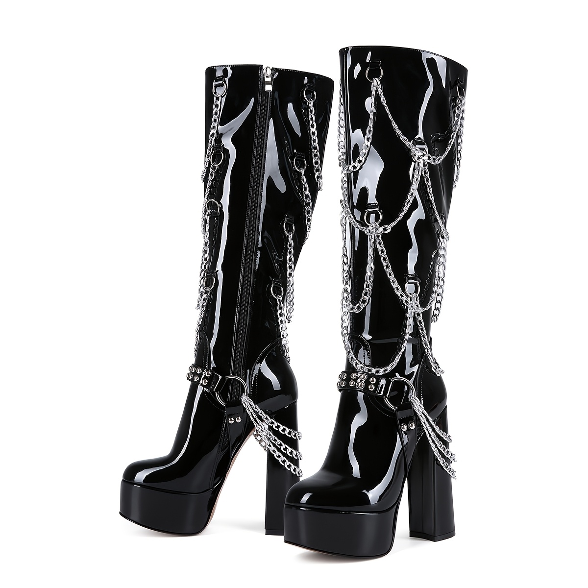 Womens Black Thick High Quality Platform Cross Strap Winter