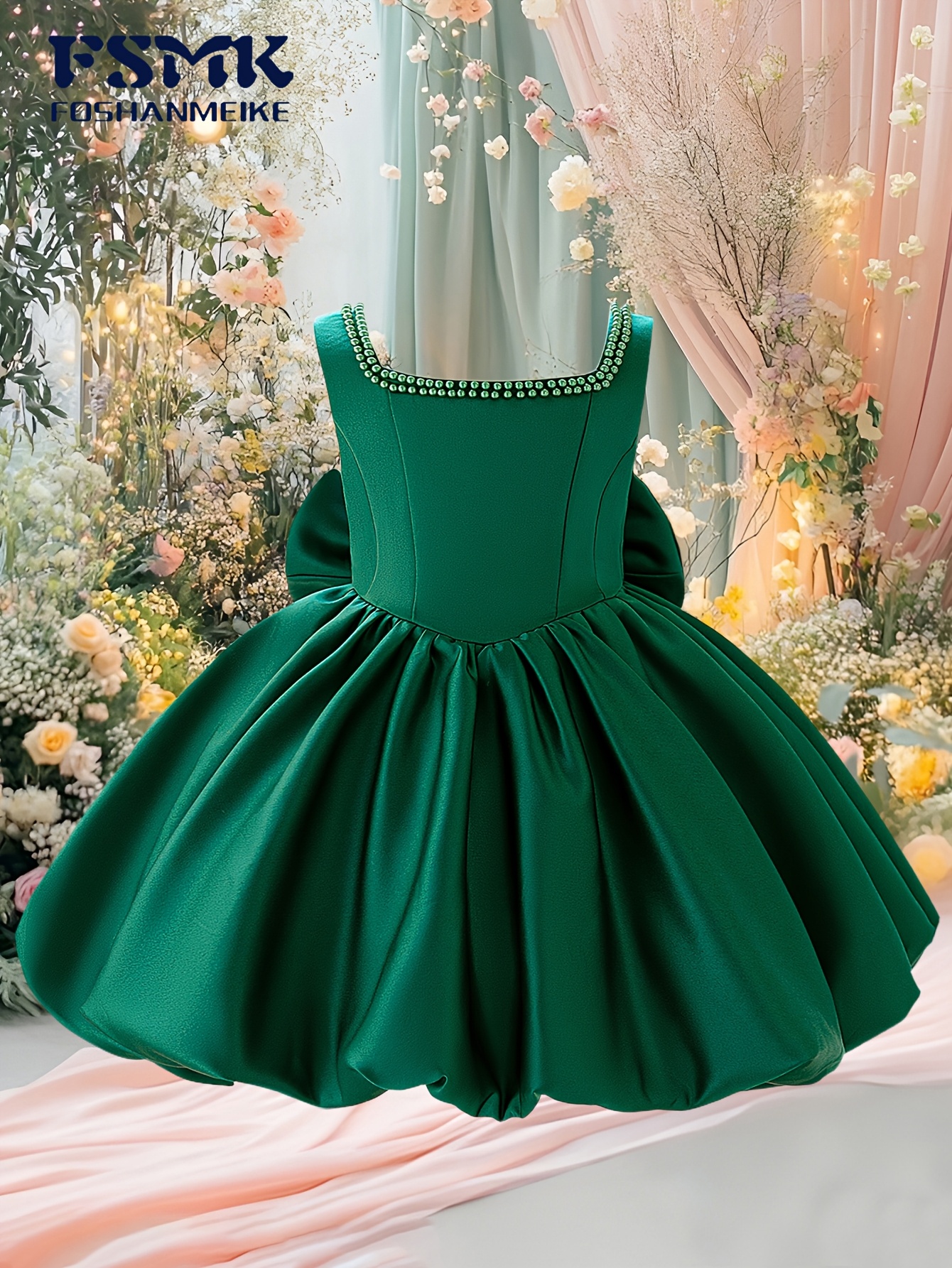 green emerald velvet dress Dew Bud Green Silk Bow-Tie Fairy Dress main image 1