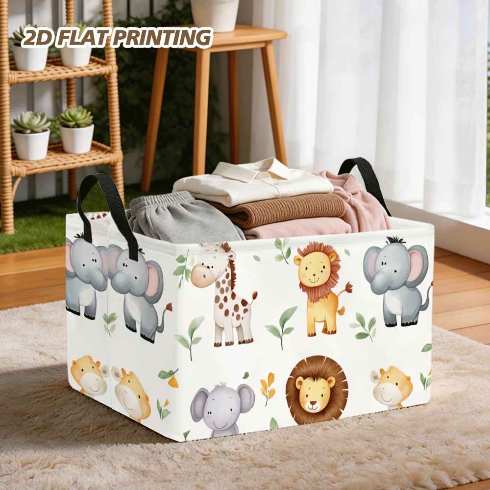 TEMU 1pc Large Capacity Animal Storage Basket With, Elephant, Giraffe & Patterns - Canvas Shelf Organizer Suitable For Tabletop, Desktop, Closet,