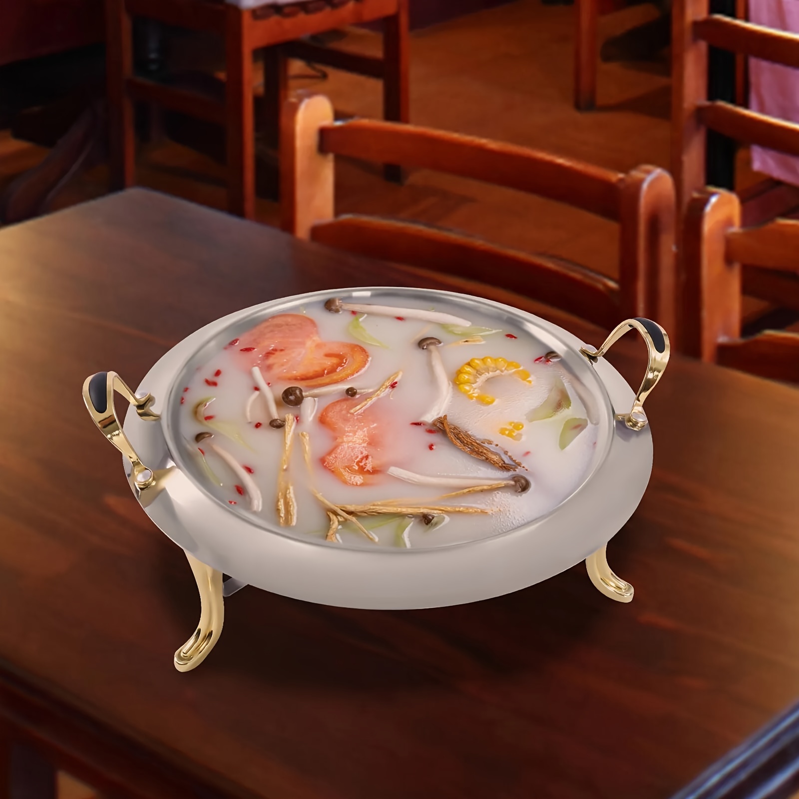 

Dining Stove Gold Diameter 28cm Iron Pot Combination Stainless Steel Round Dining Tray