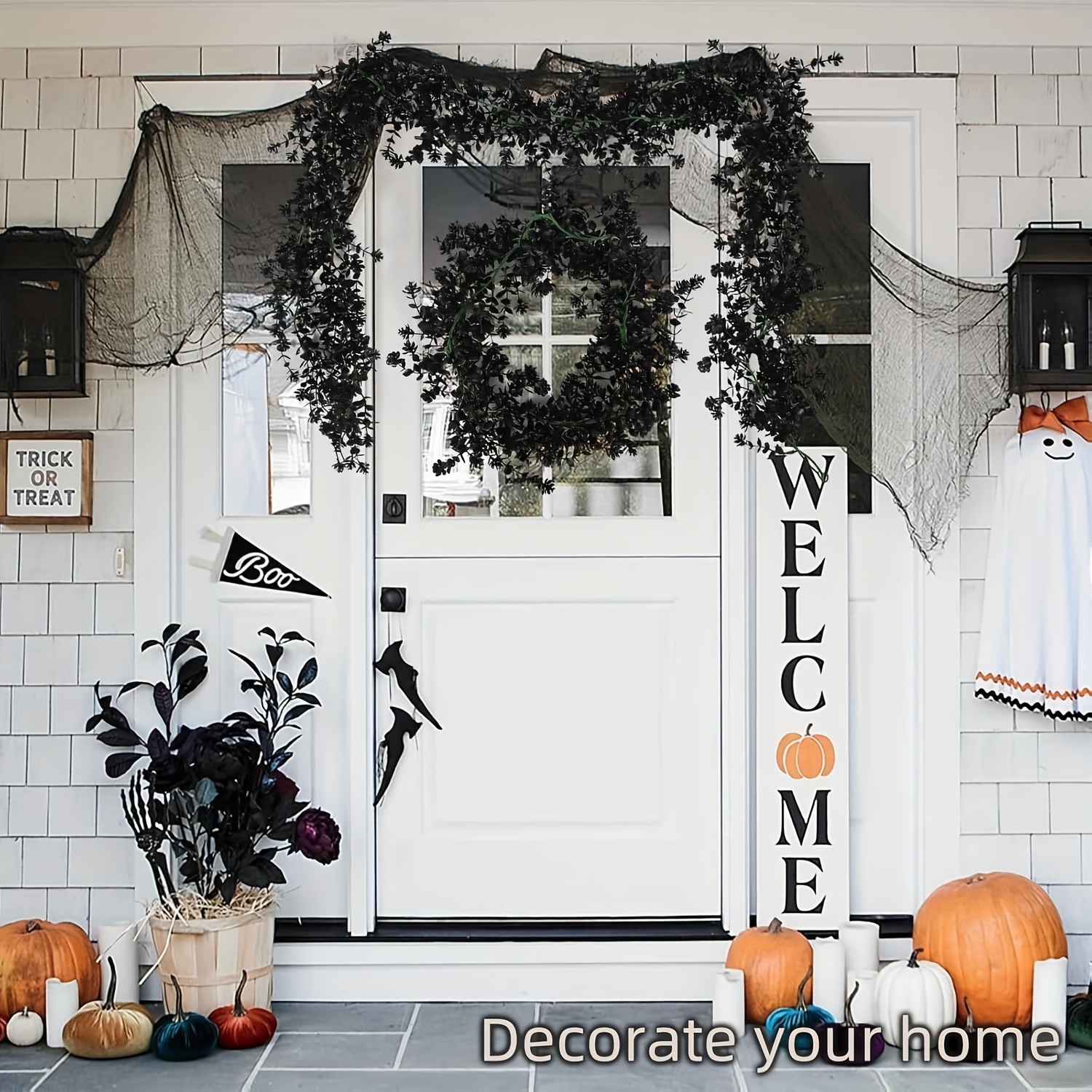 

Artificial Black Eucalyptus Garland, 3d Plastic Autumn Wall Hanging, Halloween Decor, No Power Needed, For Home & Kitchen, Seasonal Greenery