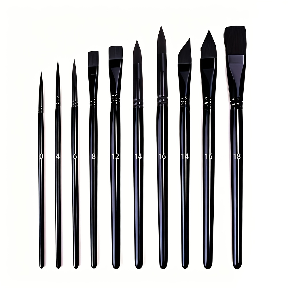 Image of 10pcs Professional Paint Brush Set: 5 Essential Tip Types (point, Flat, Cat's Tongue, ) For Watercolor, Acrylic, Oil & Gouache Painting Techniques