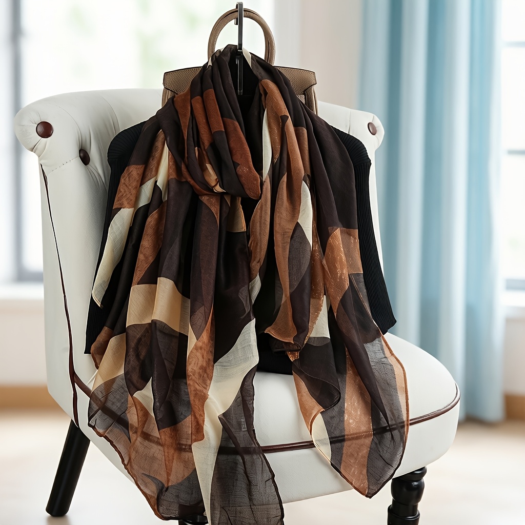 TEMU 1 pièce d'écharpe longue et polyvalente en satin imprimé, adaptée pour et — Foulard, châle et serviette de plage de style vintage — douce et