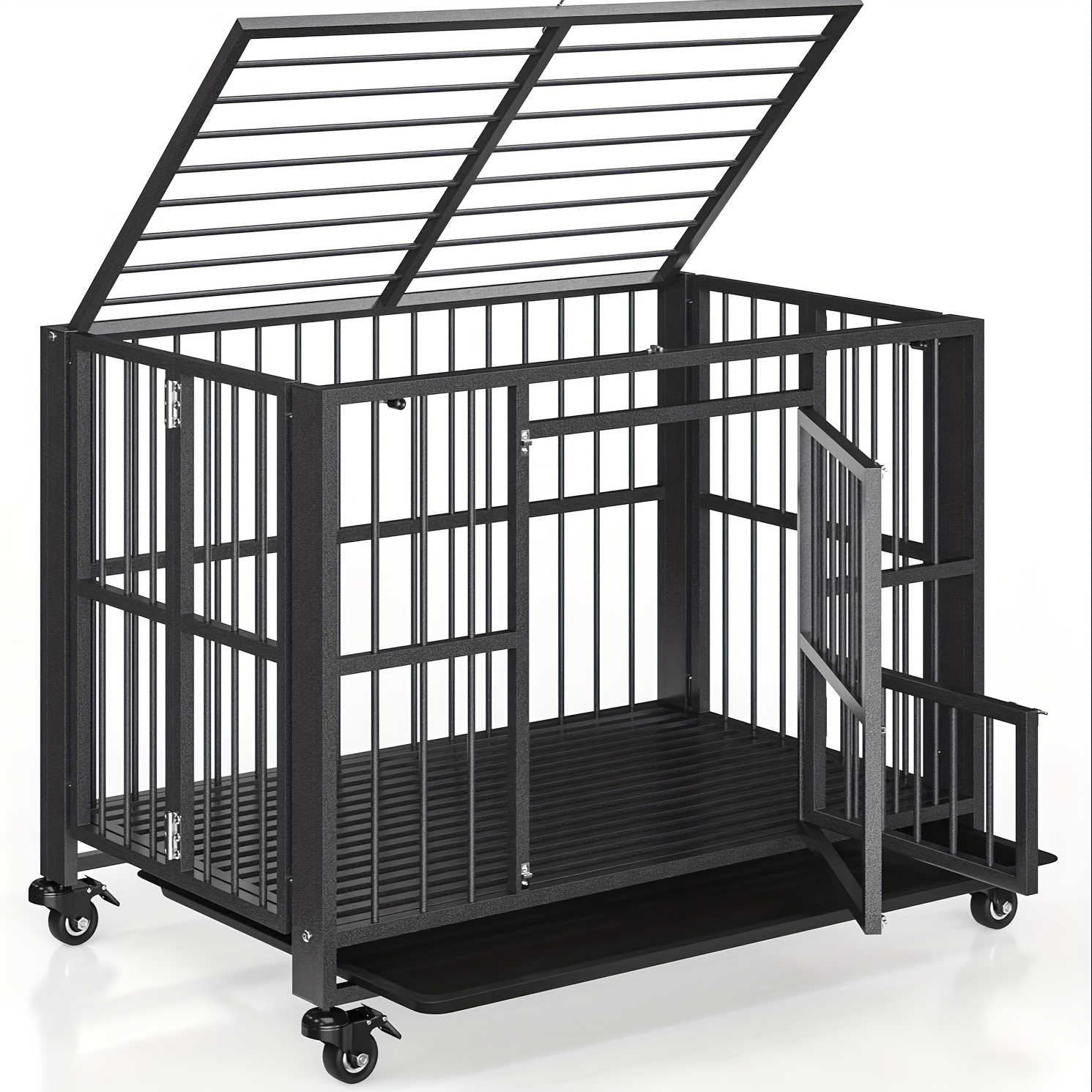TEMU Polar Aurora Heavy Duty Dog Crate, Foldable Indestructible Dog Kennel, Escape Proof Extra Large Dog Cage With Lockable Wheels, Pet Playpen With Double Door For Indoor/outdoor Use.