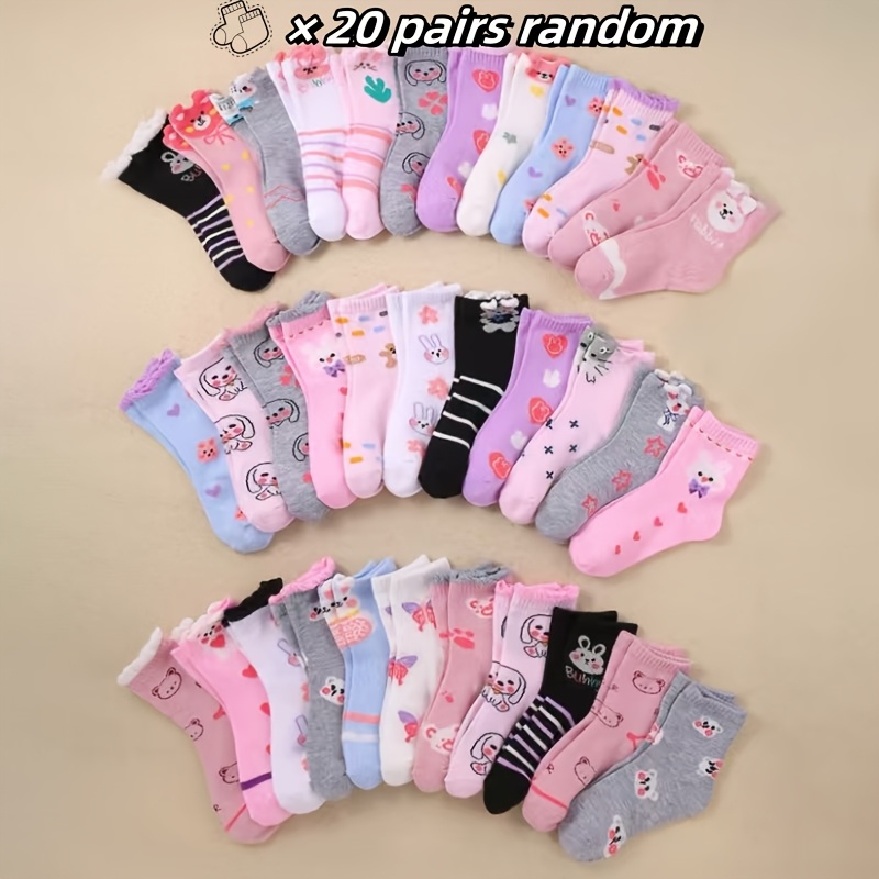 Image of 10/20 Striped Socks Featuring Cute Bunnies, , Hearts, Fruits, And Floral Patterns, Comfortable For , Suitable For Everyday Wear, Sent