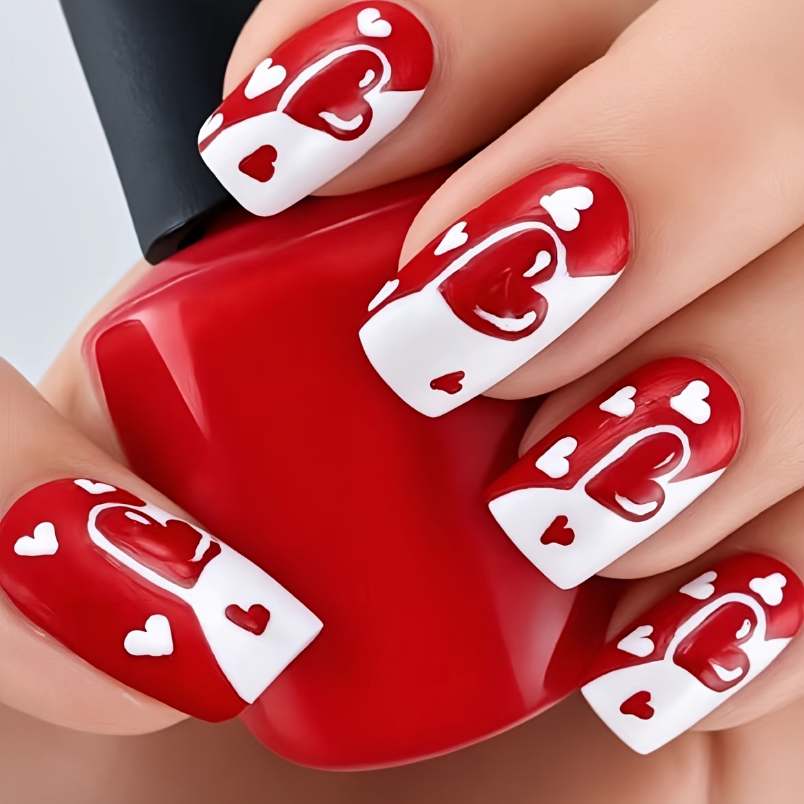 TEMU 24pcs Set Red And White Press-on Nails, Sweet Cool Y2k Glossy Medium Length Tube Nails, Suitable For Press-on Decorative Nail Sheets