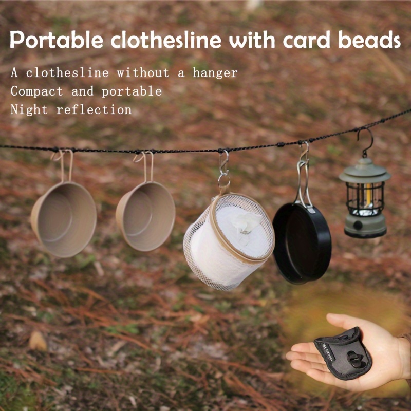 

Portable 3-meter Beaded Clothesline - Adjustable, Windproof Outdoor Laundry Line For Camping & Travel