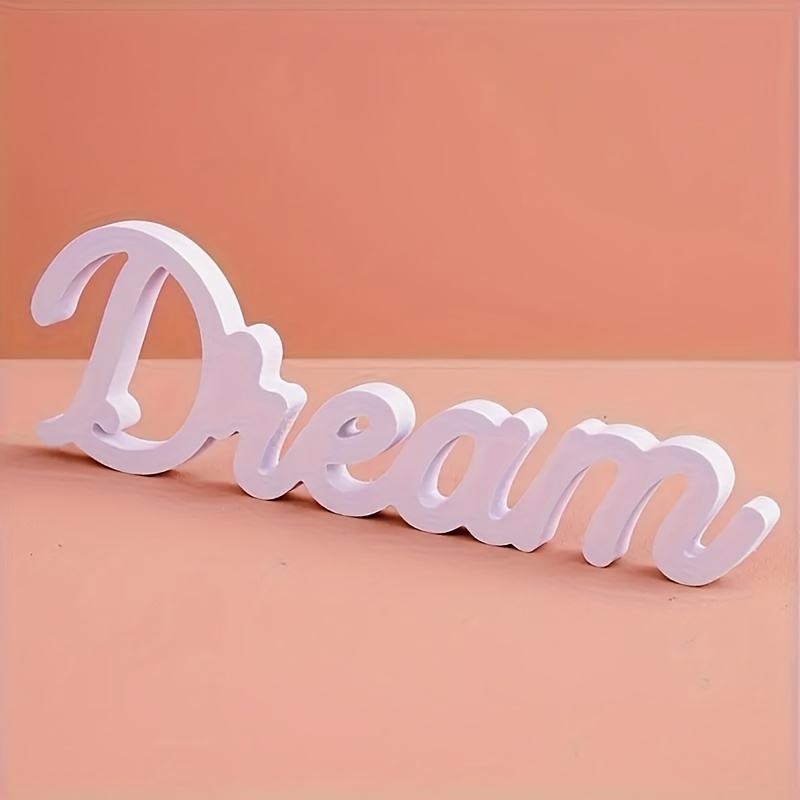 Image of 1pc Elegant Dream Letter Decor - Modern White Pvc, Inspirational Desk Ornament, Suitable For Any Room, Indoor Use Office Decor Halloween Christmas Decoration
