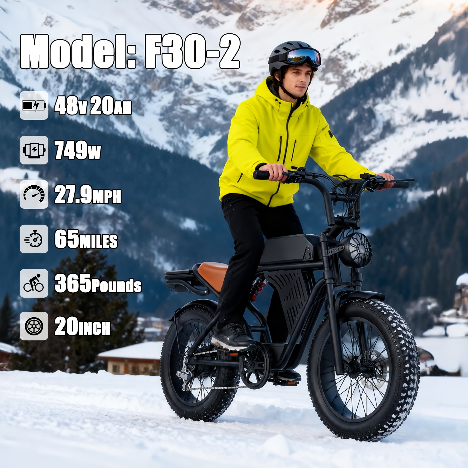 TEMU F30-2 Electric Bicycle With 48v 20ah Battery, 749w Motor, 27.9mph , 65 Miles Range, 20" Ebike With A Rear Storage Rack, 365lbs Capacity, Give