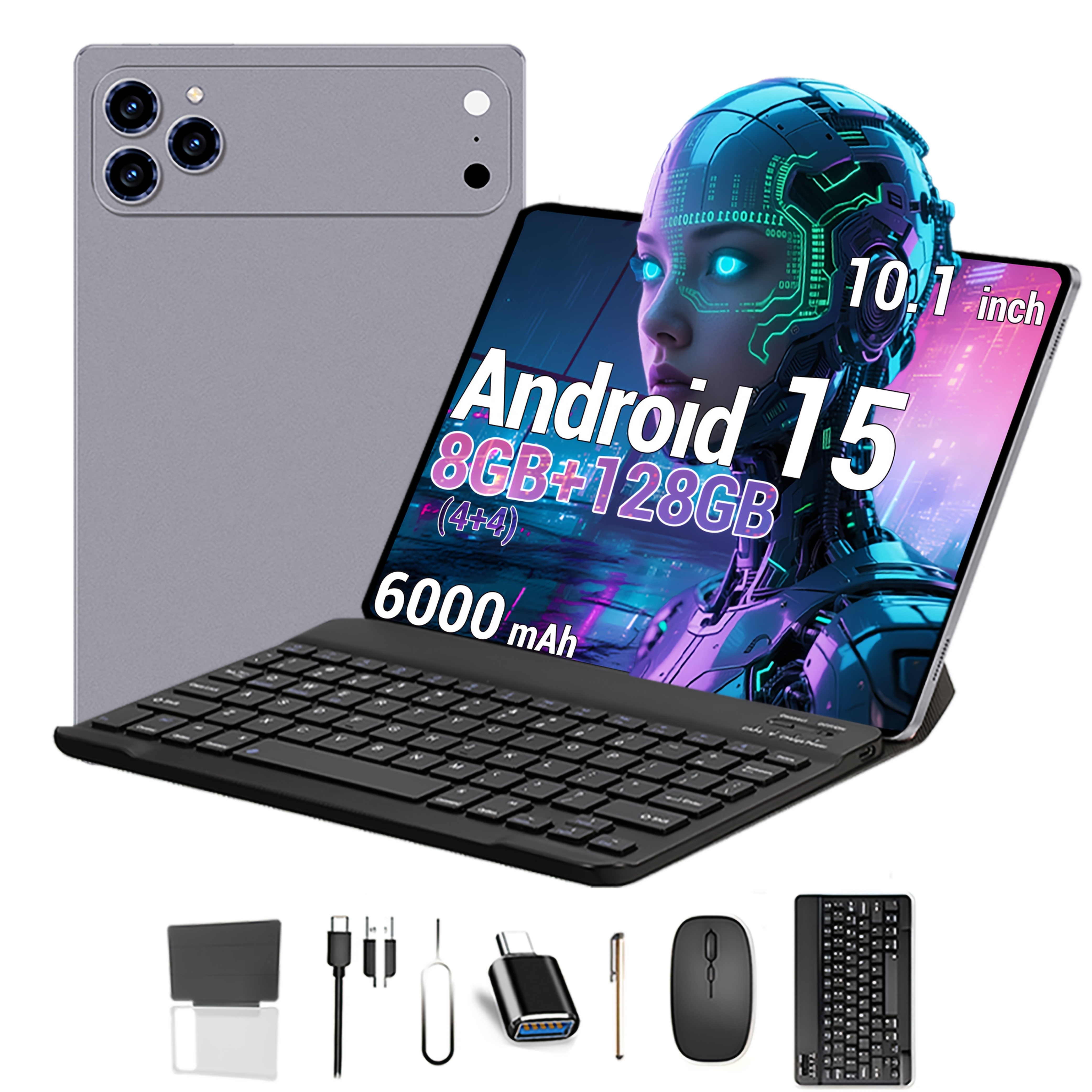 2026 Business Tablet, 2-in-1 Device, 10.1-inch HD Display, Android 15, 8 GB (4+4) RAM, 128 GB Storage, Supports Keyboard And Mouse Connectivity (included), Dual-band Wi-Fi, 6000 MAh Battery, Lightweight And Portable, Ideal For Business Travel And Of