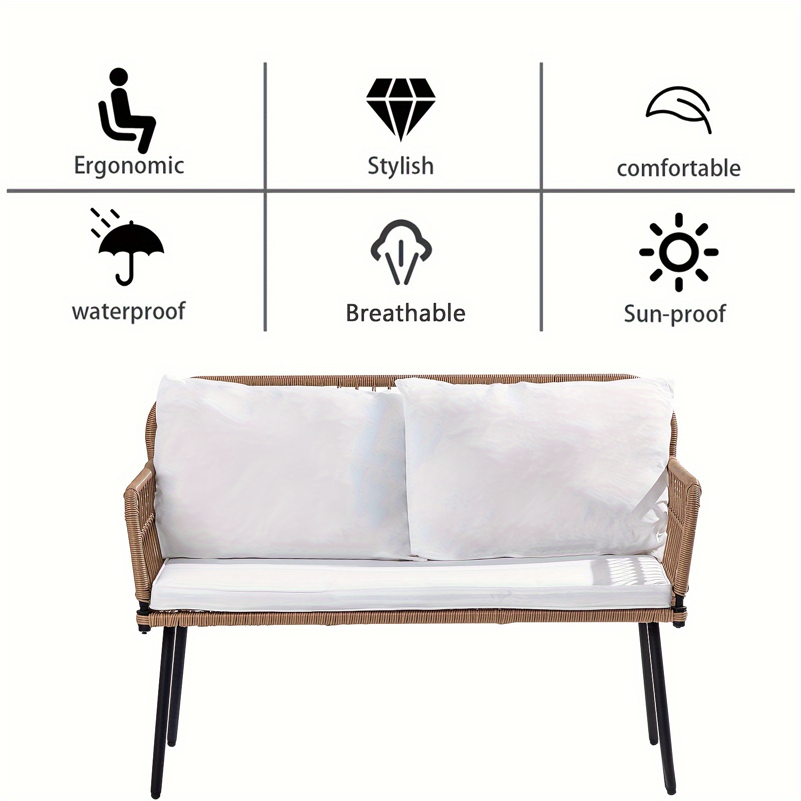 Homsido Garden Outdoor Patio Love Seat,Boho Rattan Chair Sofa